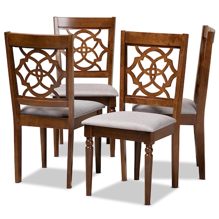 Baxton Studio Lylah Grey Upholstered and Walnut Wood 4-Piece Dining Chair Set 167-9876
